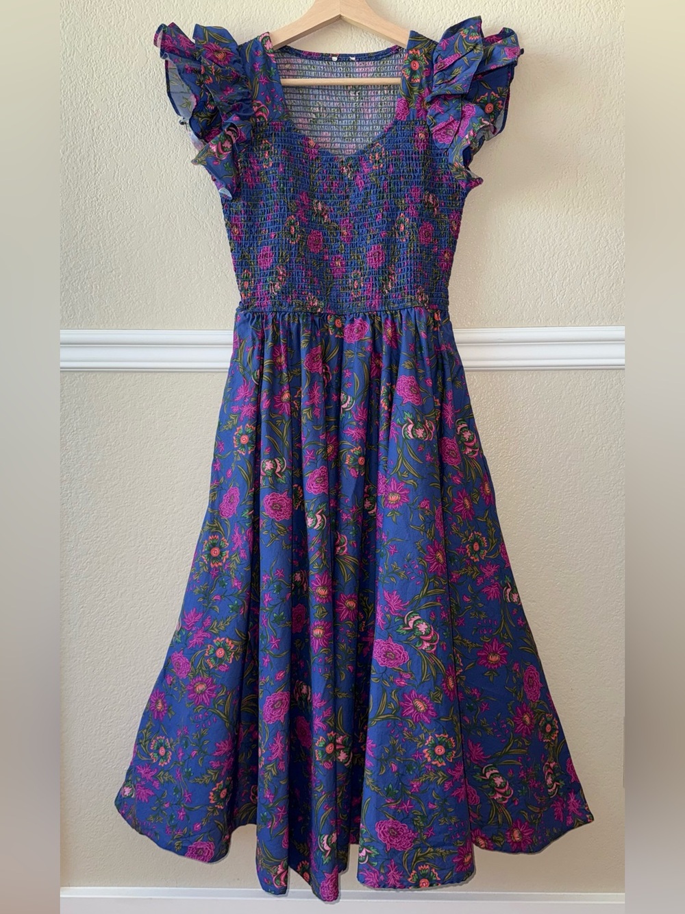 Ivy City Co. 100% Cotton Hattie Dress Blue Floral Size Medium